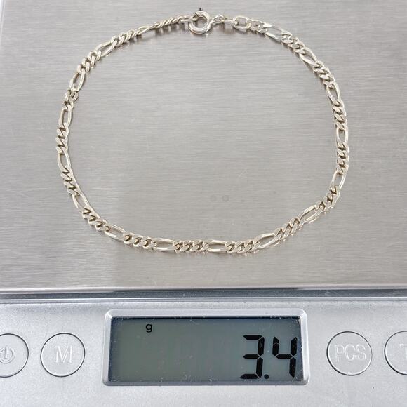 Figaro Chain Bracelet | Vintage Sterling Silver 925 | 7.75" - Picture 5 of 5